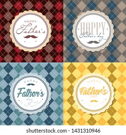 Collection of Happy Father's Day design - a set of four badges Father's Day icons on chess background