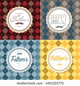 Collection of Happy Father's Day design - a set of four badges Father's Day icons on chess background