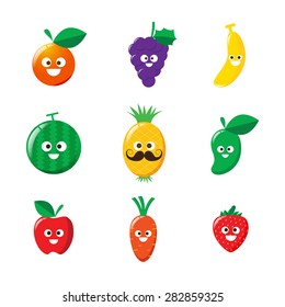 Collection of happy fruit cartoon icon on white background vector illustration