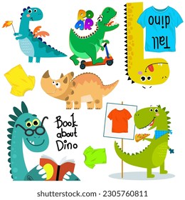 A collection of happy and funny dinosaurs. vector illustration