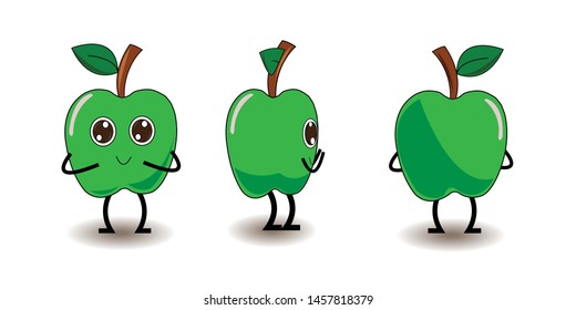 Collection Happy Green Apple Character Cartoon, Vector design.