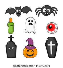 Collection of happy halloween icons set isolated on white background. vector Illustration.