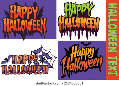 Coleção de design de letras Feliz Halloween. Design de fundo elegante de letras vetor Feliz Halloween. conjunto de Texto Feliz Halloween.
