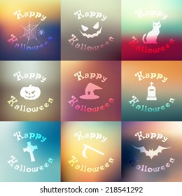 collection of happy halloween on blured background