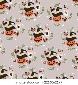 Collection of happy halloween patterns suitable for textile design and wrapping paper