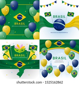 Collection of happy independence day brazil illustration with elements