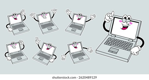 Coleção de Cartoon Laptop Feliz Personagem em vários Pose