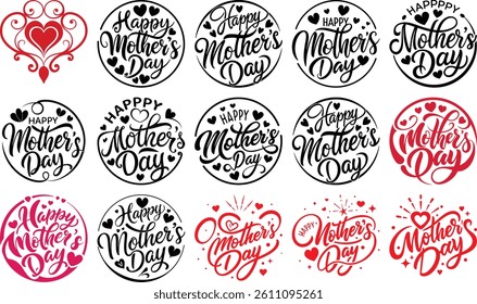 Collection of Happy Mother's Day designs with hearts and calligraphy