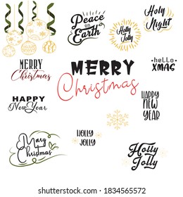 Collection of Happy New Year 2020 and Merry Christmas icons, holiday, simple lettering typography, gift or invitational card, invitation EPS Vector.

