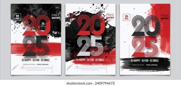 Collection of happy new year 2025 posters Design. Party invitations to welcome the new year 2025. 