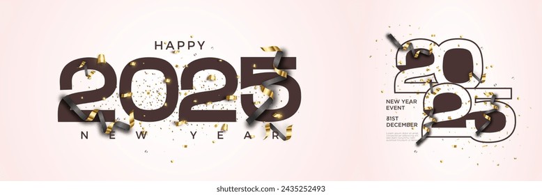 Collection of happy new year numbers 2025. 2025 with several unique numbers. Ptrmium vector design for banner, poster, template new year 2025.