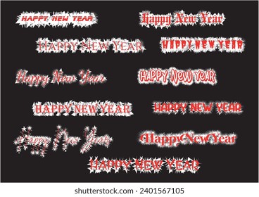 Collection Of Happy New Year Text Design with Shiny and Spiky Label Design
