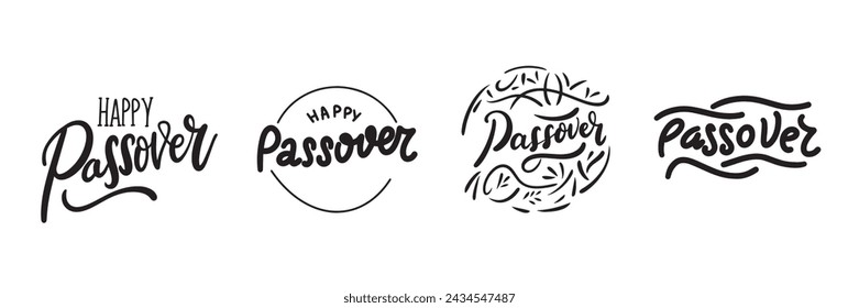 Colección Happy Passover Day texto banner de escritura a mano en color negro. Dibujado a mano vector arte