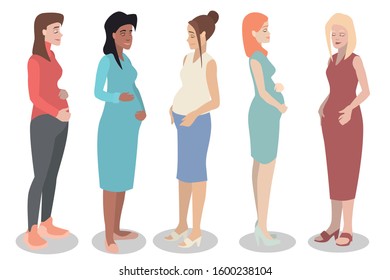 Collection of happy pregnant women. Ideal for advertising a healthy lifestyle and nutrition.