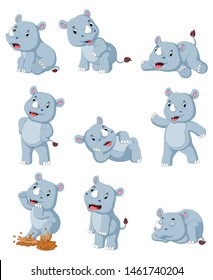 Collection of happy rhino with various posing