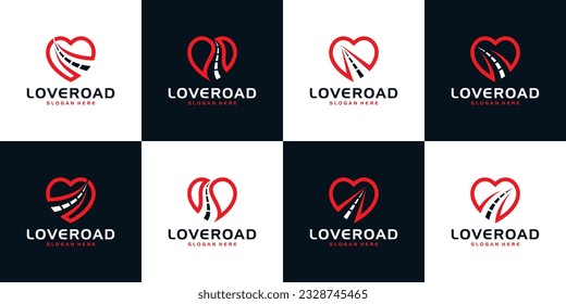 Collection of happy road logo design template. Street logo with heart love graphic design vector illustration. Symbol, icon, creative.