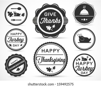 Collection of Happy Thanksgiving Vector Badges and Labels in Vintage Style 