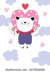 Collection Happy Valentine's Day with cute cats. Design a Valentine-themed doodle style for cards, posters, backgrounds, t-shirt designs, digital prints, covers, pillow, decoration, mugs  and more 