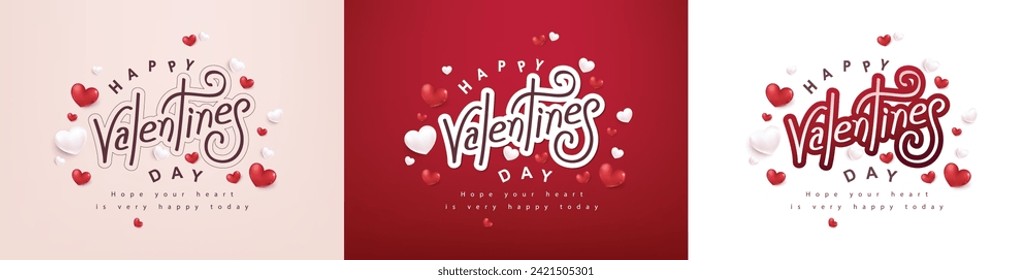 Colección Feliz Día de San Valentín afiche patrón de fondo con caligrafía de valentinas y decoración de forma cardíaca