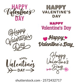 Collection of "Happy Valentine's Day" Typography in Various Styles Vector Illustration