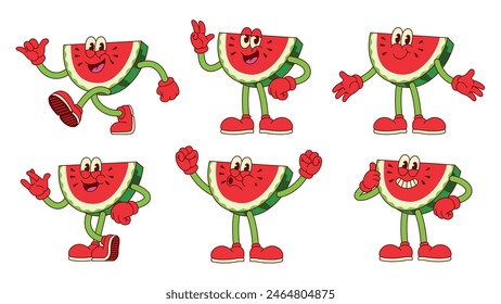 Collection of Happy Watermelon Characters with Various Pose