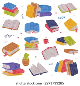 Collection of hardback books with colorful covers. Library, book store, back to school concept cartoon vector illustration