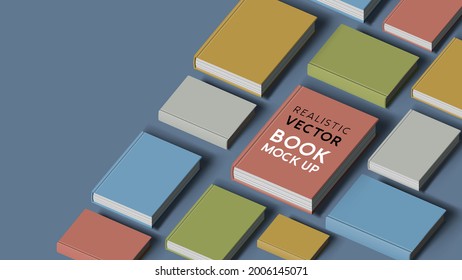 collection of hardcover realistic books. Mock up template for marketing. Vector illustration