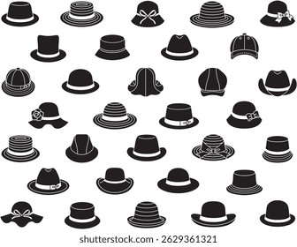 collection of hat icons. men’s and women’s headwear.