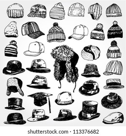 Collection Hats Hand Drawn