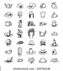  Collection of Hats, Hand Drawn.