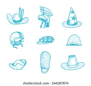  Collection of Hats, Hand Drawn.