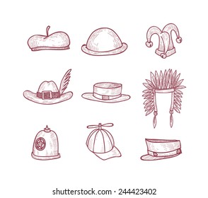  Collection of Hats, Hand Drawn.