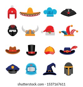 Collection of hats icons set - Vector