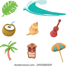 collection of hawaii island in summer with tiki