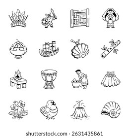 Collection of Hawaii Tradition Sketchy Style Icons 
