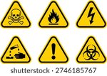Collection of Hazard Warning Signs – Toxic, Fire, Electric, Chemical and Biohazard Symbols
