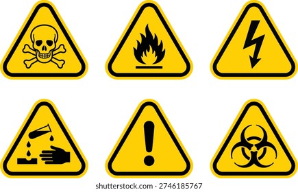 Collection of Hazard Warning Signs – Toxic, Fire, Electric, Chemical and Biohazard Symbols