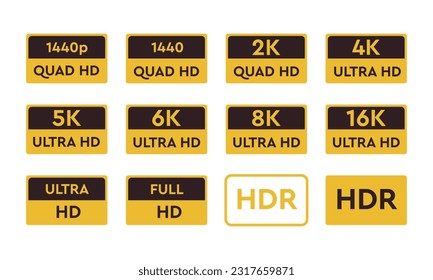 Collection of HD and ultra hd icons vector illustration, Video resolution labels different definition buttons for website vector elements