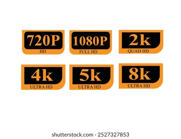 Coleção de ilustração vetorial de ícones HD e ultra hd, resolução de vídeo rotula diferentes botões de definição para elementos vetoriais de site.