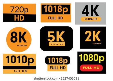 Collection of HD and ultra HD icons vector illustration