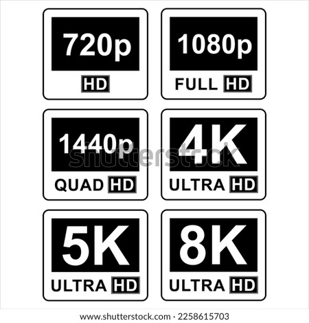 Collection of HD and ultra HD icons vector illustration