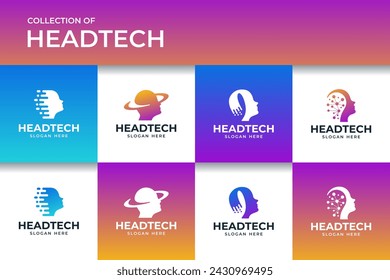 collection of head human technology ,set of artificial intelligence, vector design template.