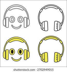 Una colección de auriculares en diferentes estilos, desde contornos simples hasta diseños de caras sonrientes, perfectos para ilustrar conceptos de audio, música o comunicación. 