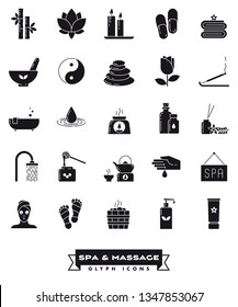 Collection of health spa, massage and relaxation glyph icons vector illustration