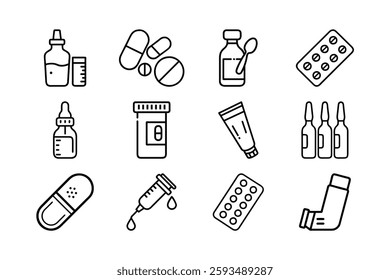  Collection of Healthcare Icons, Pharmaceuticals, and Medical Supplies