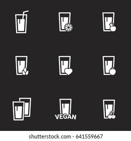 Collection of healthy berry, fruit and vegetable drinks. Vector set with black background