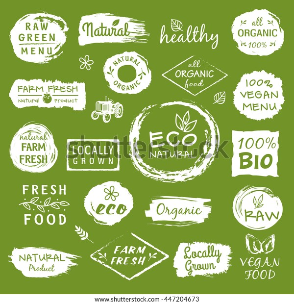 Collection Healthy Organic Food Labels Logos Stock Vector (Royalty Free ...