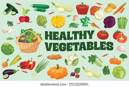 a collection of healthy vegetable food ingredients for consumption and become a new lifestyle