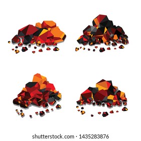 Collection of Heaps of glowing coal, hot embers