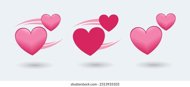 Collection of heart 3D colorful vector set Isolated on White Background, Love Symbol. Valentine's Day